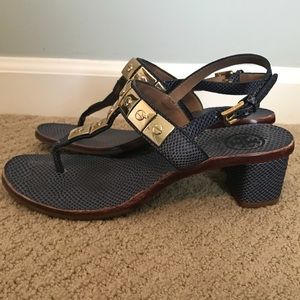 Tory Burch Navy and Gold Heeled Sandal